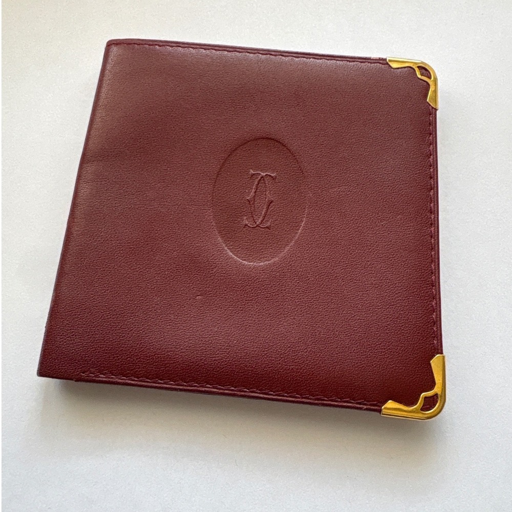 Cartier Must de Cartier Bifold Wallet Bordeaux Leather Gold Corners Men France
